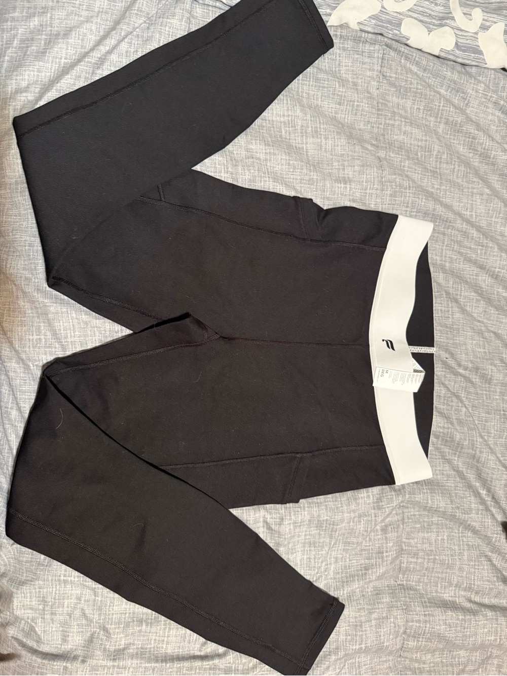 Fabletics Black Leggings with White Waistband